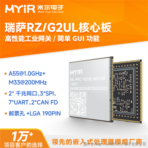 米尔电子 瑞萨系列-RZ/G2UL核心板，通用64位工业MPU
